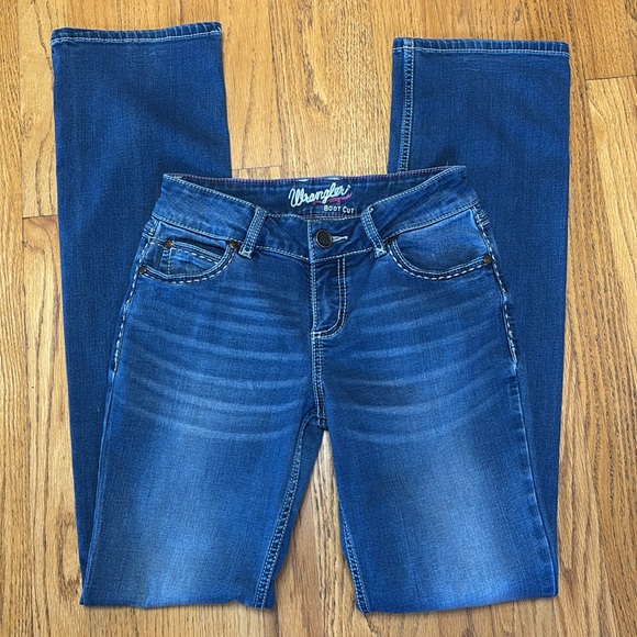 Wrangler Cowgirl Boot Cut Whiskered Stretch Blue Jeans Women’s 1/34 (W/26 L/34) - Picture 2 of 15
